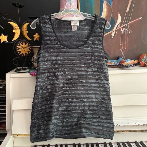 Lavish Black Textured Striped Tank Top M - Picture 1 of 16